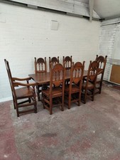 Antique Solid Oak Refectory Table & 8 Matching Peg Joined Solid Oak Carved...