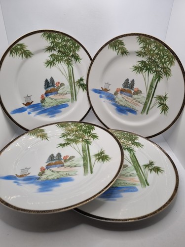 4 Kutani China Dinner Plates 10" 26cm Handpainted Japanese Oriental Vintage Rare