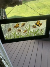 Daisies Butterflies Stained Glass Window Hanging Decor Spring Summer