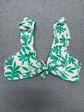 Gb Girls V Neck Ruffled Bikini Top Swimwear Green White Tropical Floral Size 16
