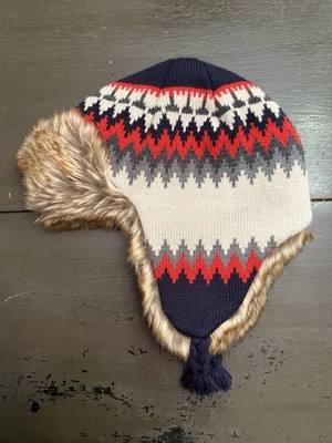 GAP Kids Fair Isle Trapper Hat Size M/L Faux Fur Nordic Pattern Ear Flaps