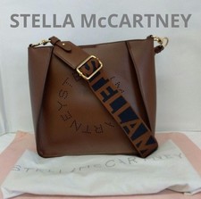 STELLA McCARTNEY Punching Logo Shoulder Bag Crossbody Canvas Leather Brown Used