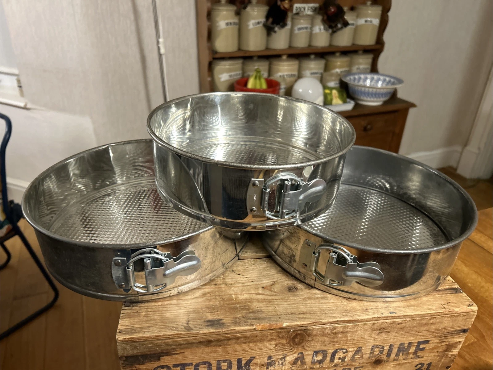 Vintage Set 3 Unused Round Cake Baking Tin - Springform & Textured Base