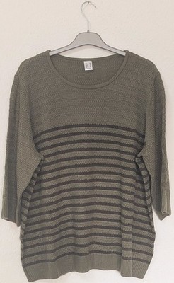 Strick-Pullover Pulli 54 Oliv Grün Grau Streifen Oversize Übergröße