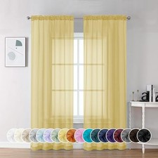 Sheer Curtains 84 Inch Length 2 Panels, Light 42"W x 84"L Pack of 2 Yellow