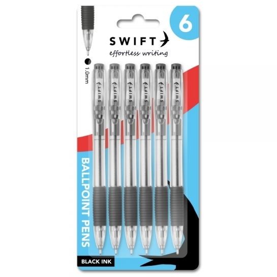 Martello Swift Retractable Ballpoint Pen Black 6pk