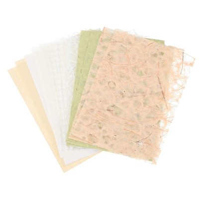 16 Sheets Textured Scrapbook Paper Special Paper Mesh Fabric, White/Orange/Green