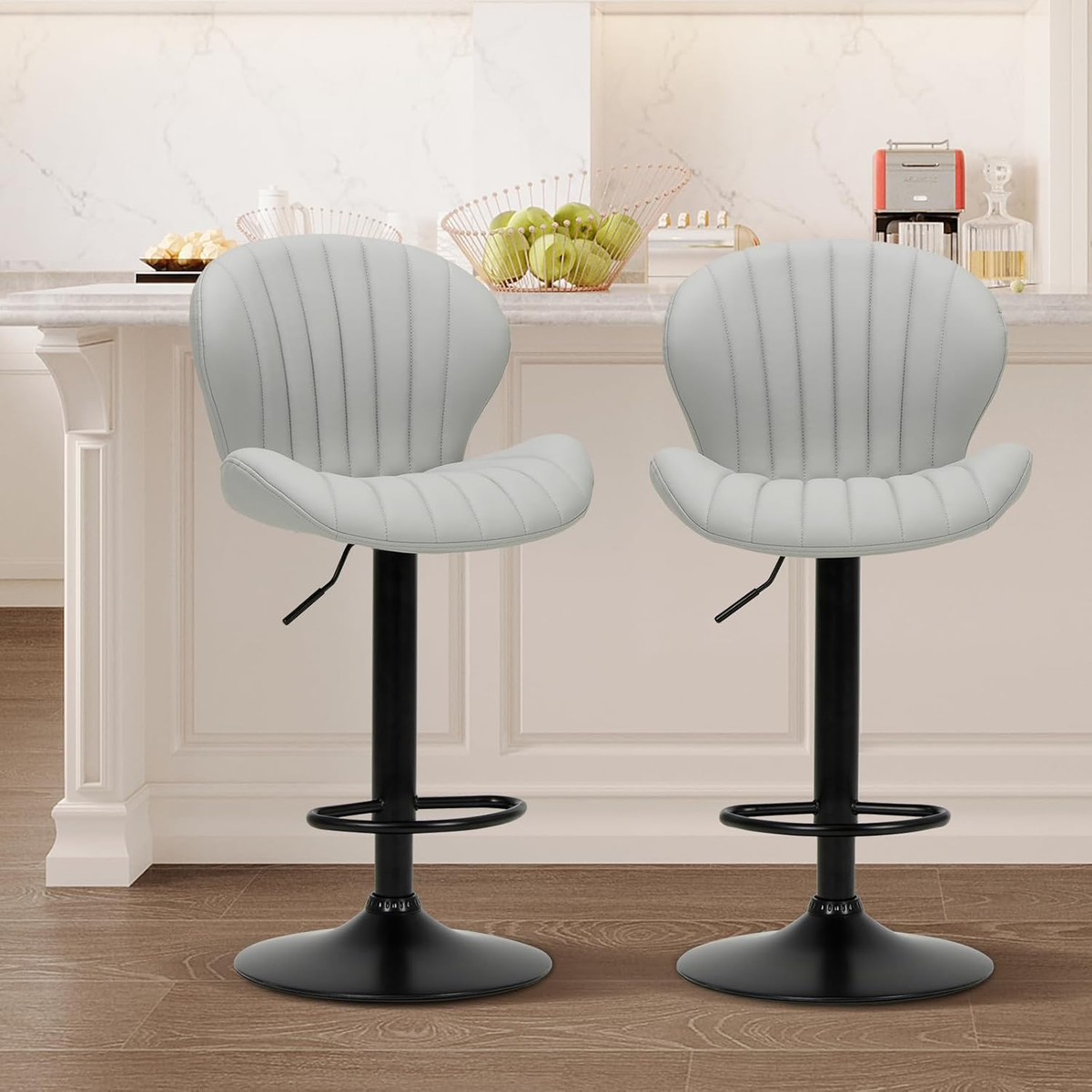 Bar Stools Set of 2, Modern Swivel Bar Chairs, Adjustable Faux