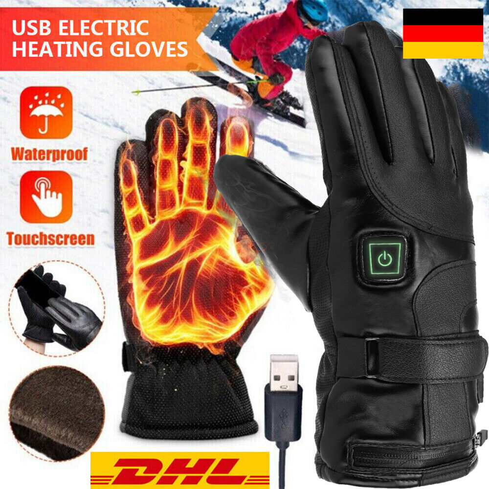 USB Beheizbare Ski Motorrad Handschuhe Wasserdicht Windfest Schwarz Winter Warm