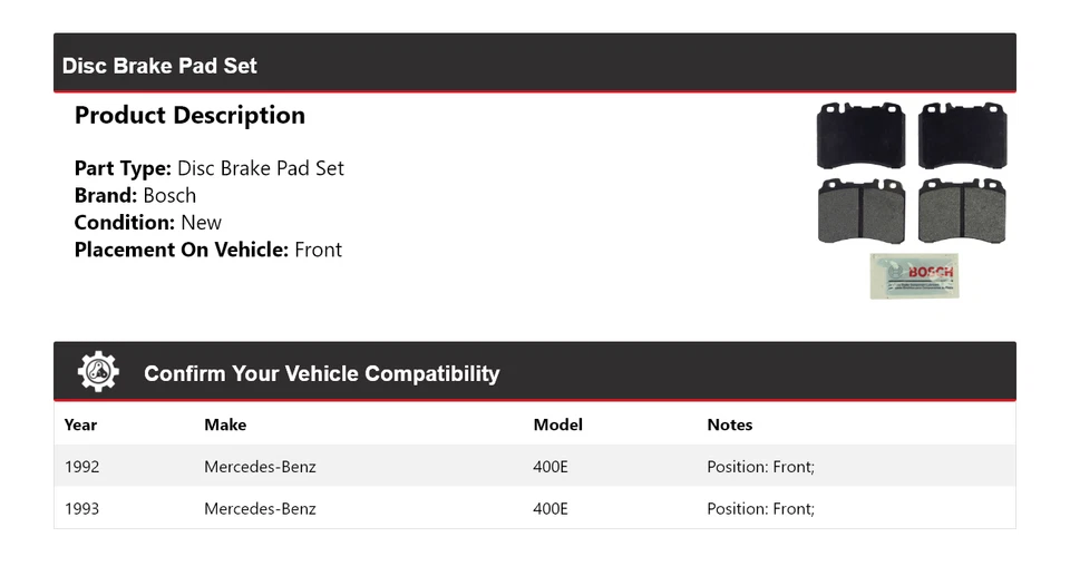 Pastillas de freno delanteras semimetálicas Bosch 1992-1993 Mercedes 400E Foto 2 de 4