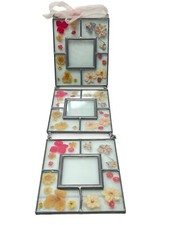 VTG Pressed Dried Flower Glassleaded Hanging Triple Frame Bohemian Chic 20  Long