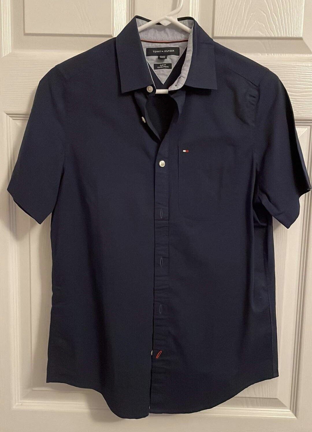 Tommy Hilfiger Short Sleeve Button Up Navy Blue Shirt Mens XS
