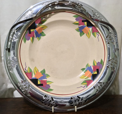 30er Jahre Art Deco Chrom Leigh Potters Paris Muster für Farberware Servierplatte