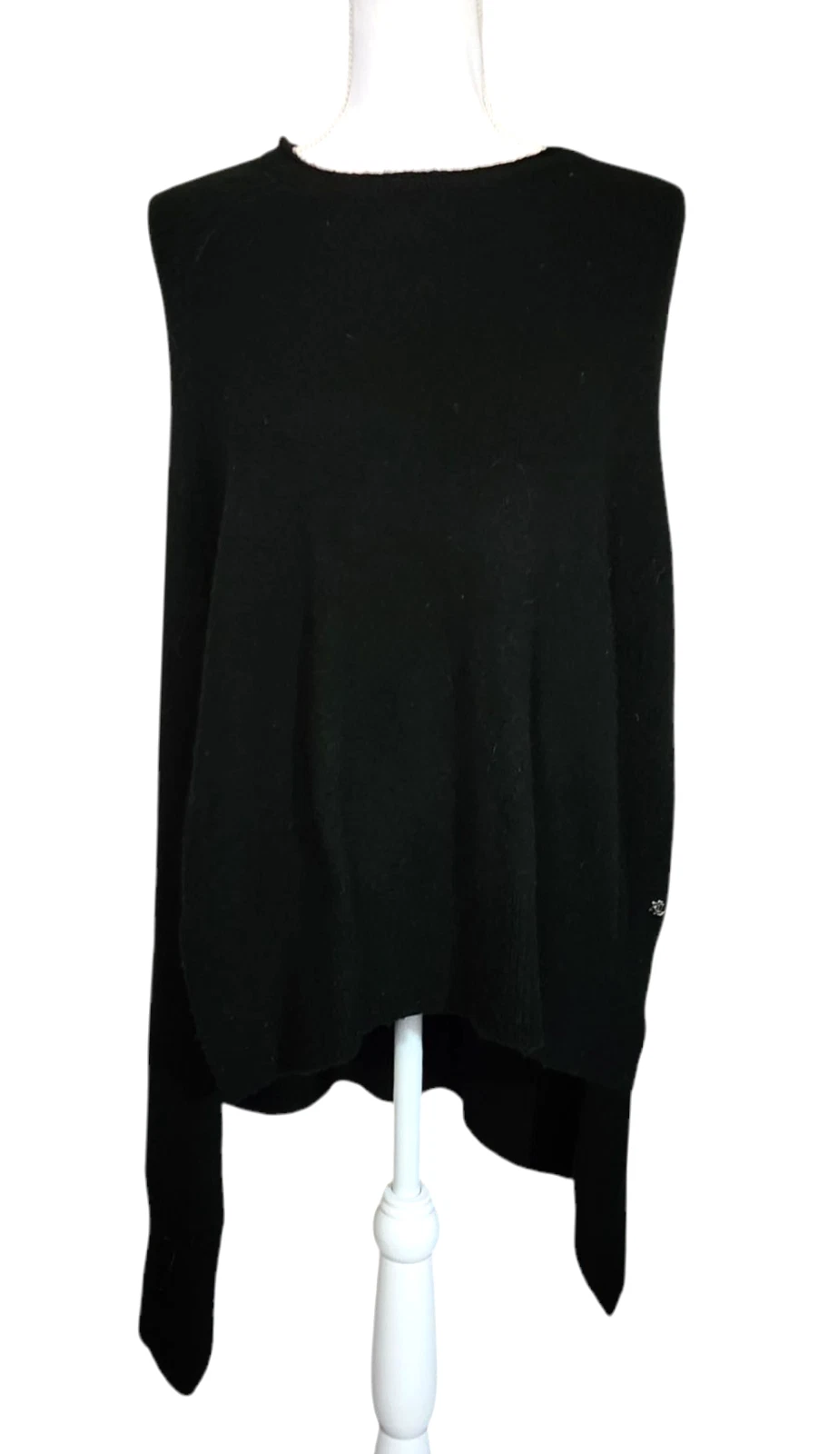 Lauren Ralph Lauren Sweater Poncho Split Sides Wool Blend Black One Size