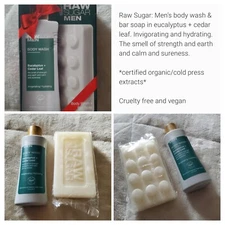 Raw Sugar For Men▪ Body Wash 3oz & Bar Soap 5oz▪ Eucalyptus+Cedar Leaf Hydrating