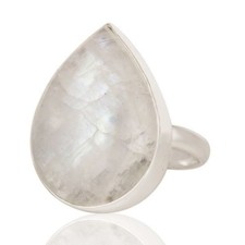 Solid 925 Sterling Silver Natural Rainbow Moonstone Ring Gemstone Jewelry