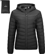 Outdoor Ventures Women's Packable Lightweight Full-zip Puffer Jacket With Hood Q