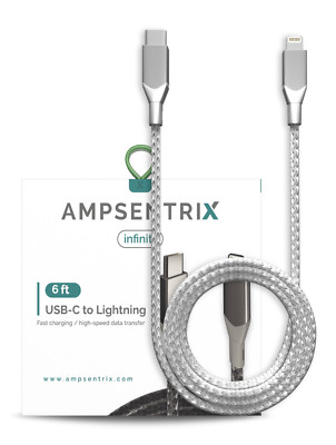 AmpSentrix - 6 Ft Non-MFI USB Type C To Lighting Cable (Infinity) (Silver)