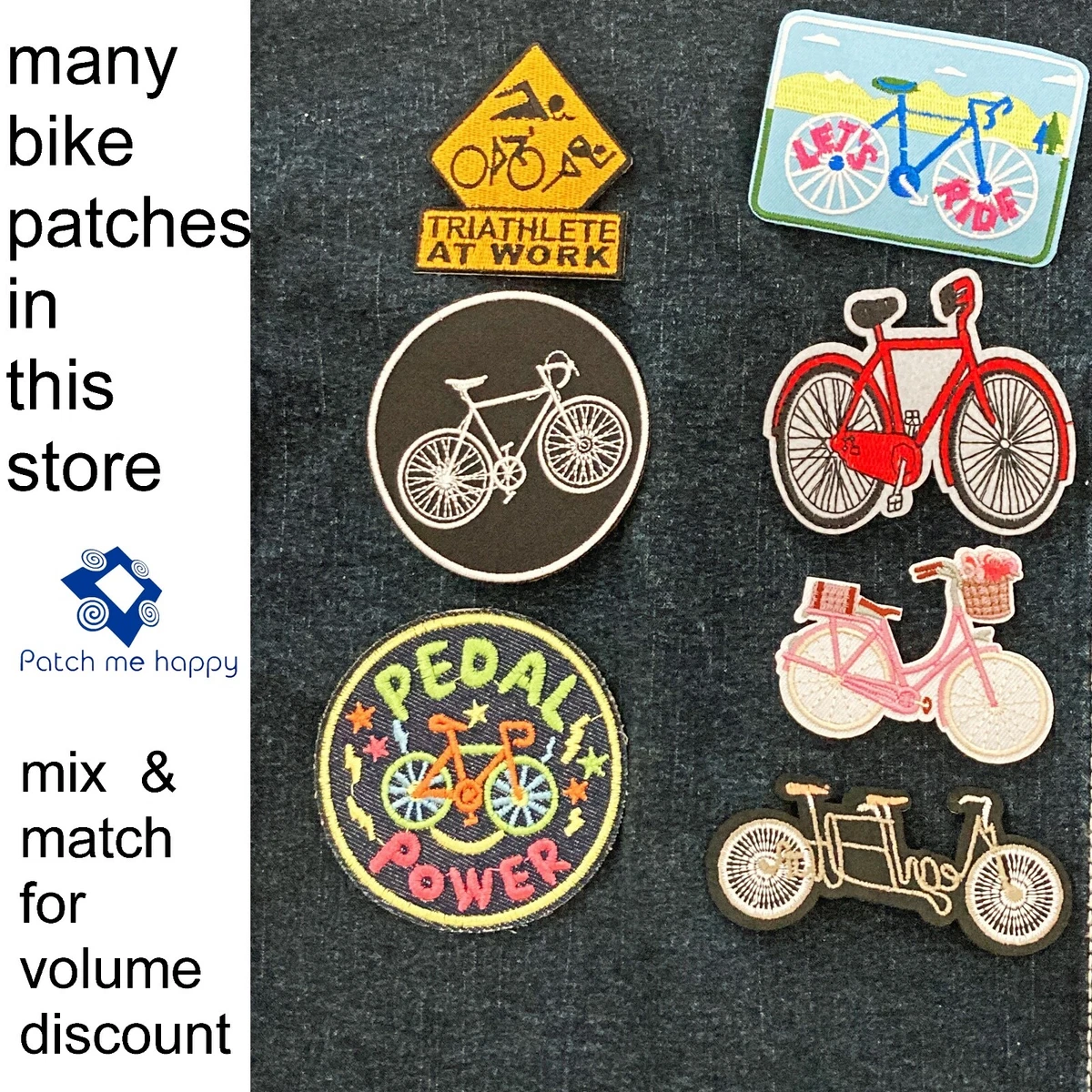 Red Bicycle Iron on patch Racing cycle bike cycling race ride iron