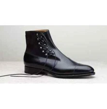 Handmade New Black Leather & Suede Formal Side Lace Up Dress Boots For Mens