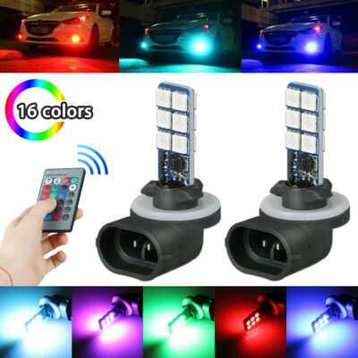 2x RGB 881 5050 LED Car Headlight Fog Light Lamp Bulbs+Remote Multi