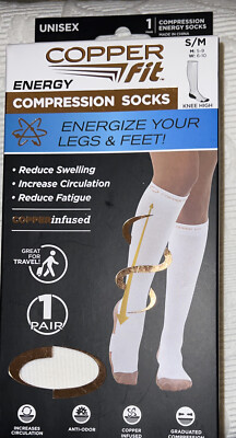 Copper Fit Energy Compression Socks Men's 5-9Women's 6-10 white