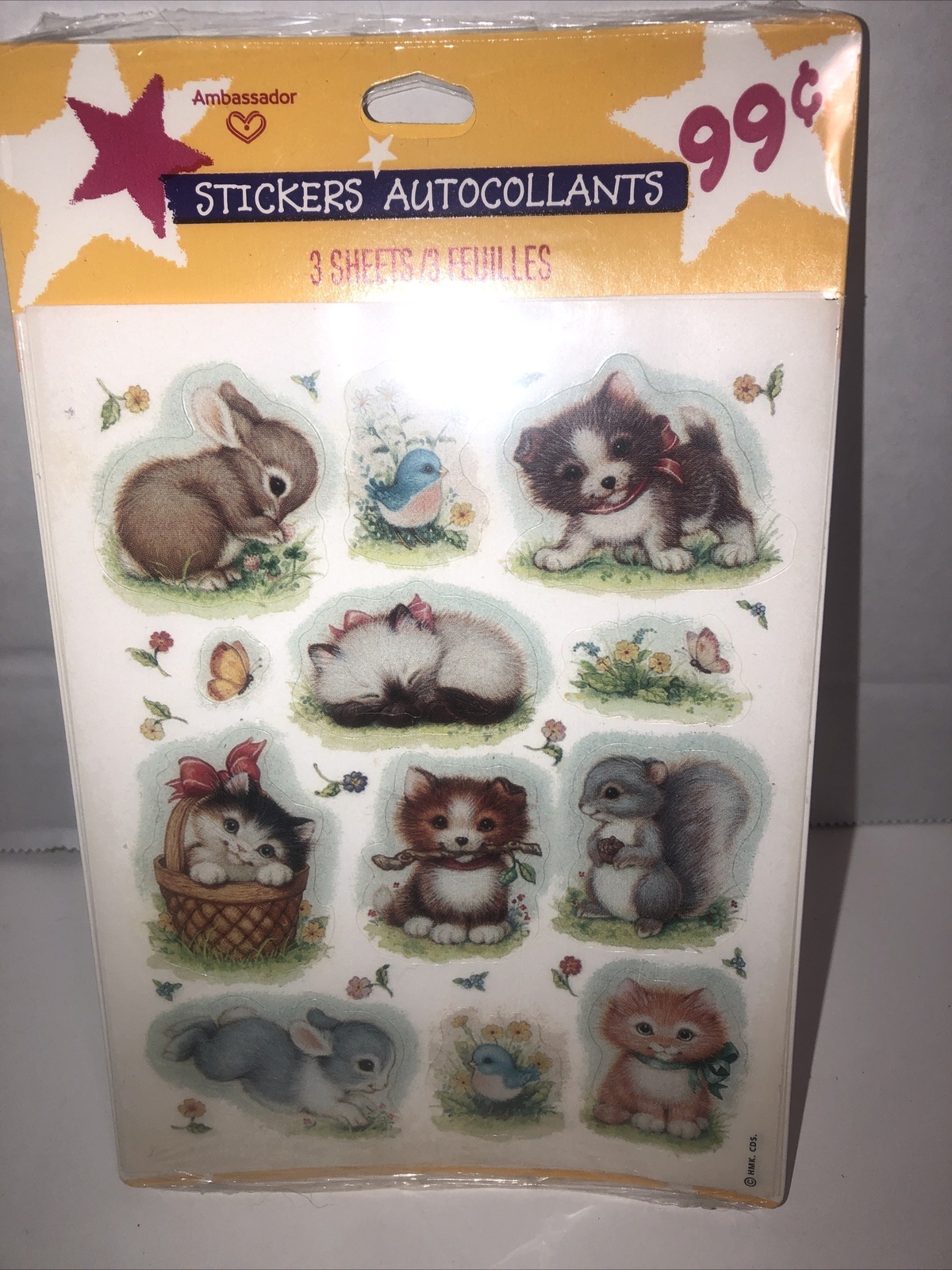 Vtg Hallmark Cards Cute Baby Animals Stickers New in Sealed Pack 3