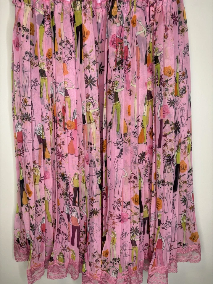 Mini Vestido Ilustrado Vintage Y2K LM Lulu Rosa Coqueta Cinta Encaje 0/XS Foto 4 de 4