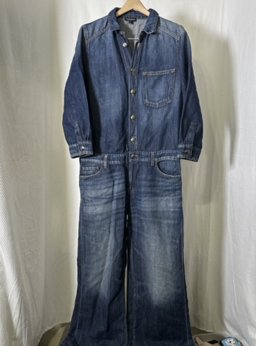 Emporio Armani Denim Long Sleeve Button Up Jumpsuit SZ 42 (M 6 US) Med Wash - Picture 1 of 9