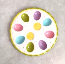 Pier 1 Easter Bunny Rabbit Hand Painted 8 Deviled Egg Tray Plate Platter NWT