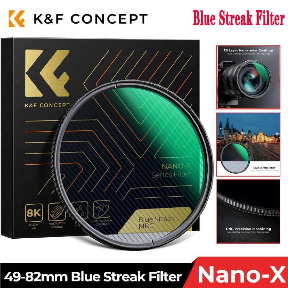 K&F Concept 49-82mm Blue Streak Lens Filter Nano-X Waterproof Camera Lens  Filter