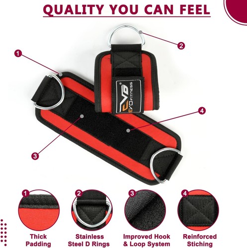EVO D Ring Ankle Straps Pulley Cable Attachment Neoprene Cuffs Gym Weightlifting - Picture 12 of 26
