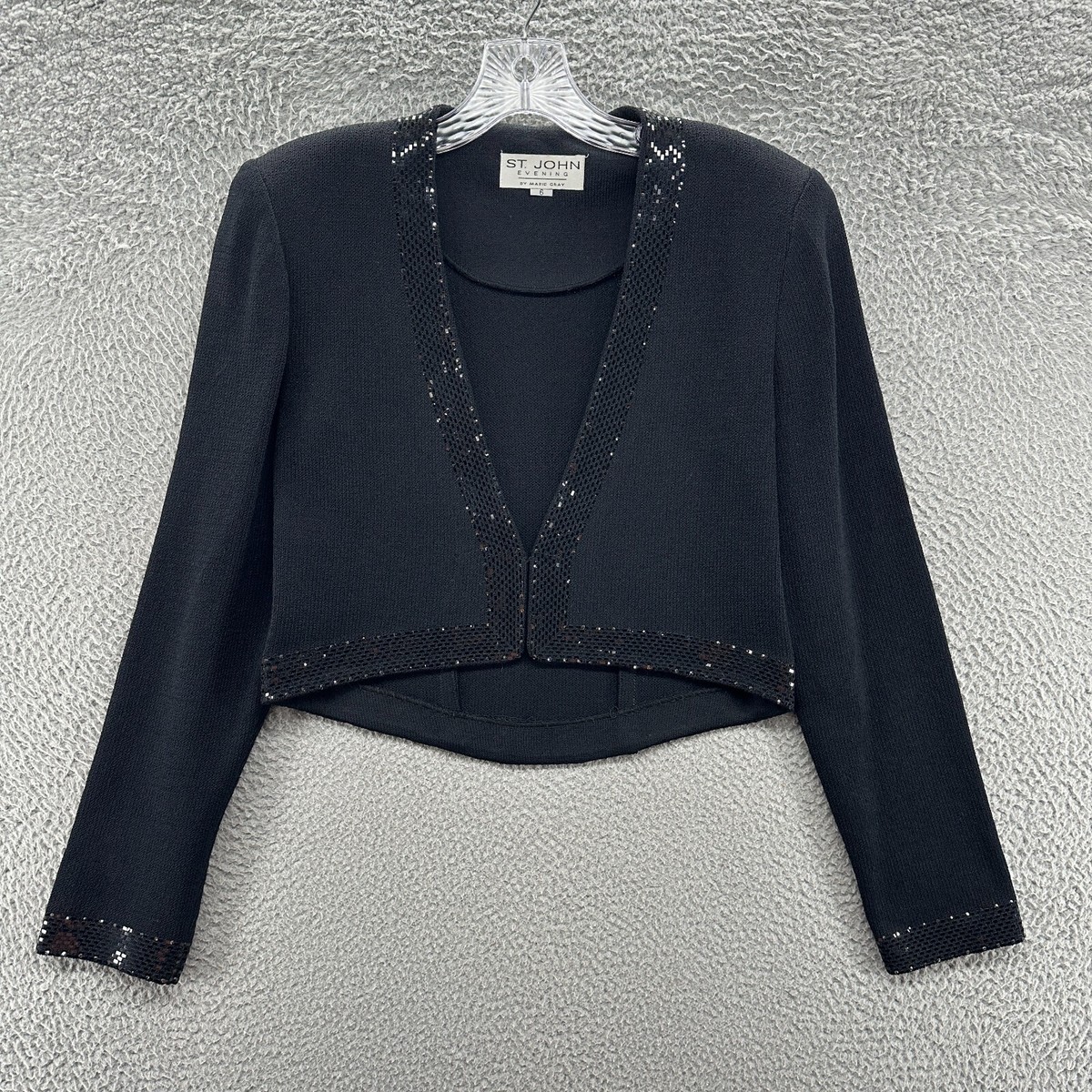 St John Evening Jacket 6 Black Sequin Marie Gray Long Sleeve  
