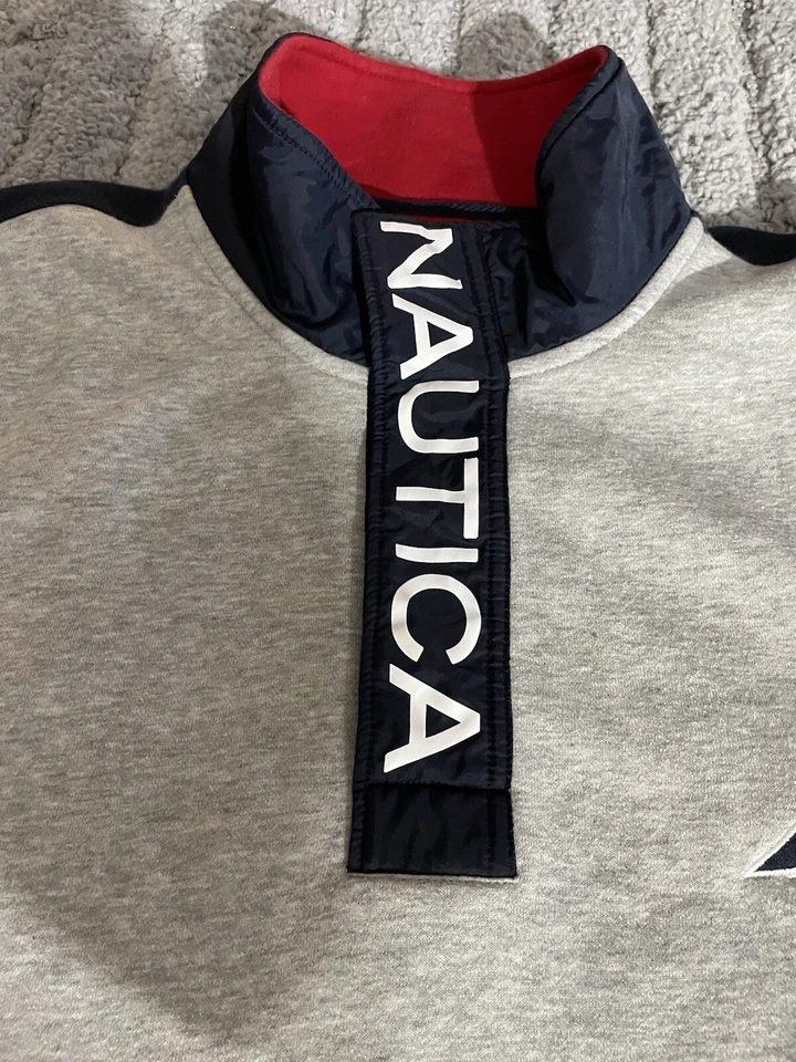 Camisa Pullover Nautica Para Hombres 1/4 a Presión Talla Grande Informal Gris Azul y Rojo Foto 3 de 4