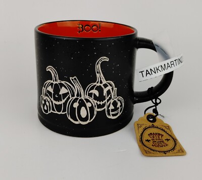 Global Designs Ceramic Coffee Tea Mug Cup Halloween Black with Embossed Pumpkins