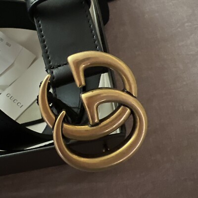Gucci GG Buckle Leather Belt W.30 GG Marmont Moon Nero 85 | eBay display picture 1