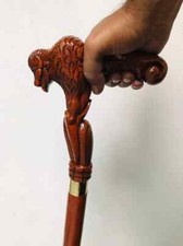 Bâton de marche en bois sculpté tête de taureau marron fait main, buffle