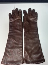 Vintage Long Brown Leather Evening Gloves Size 6.5 Made In Italy By Superb Soft