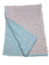 Vtg Reversable Baby Blanket Crib Comforter Homemade Baby Blue and Pink Bows