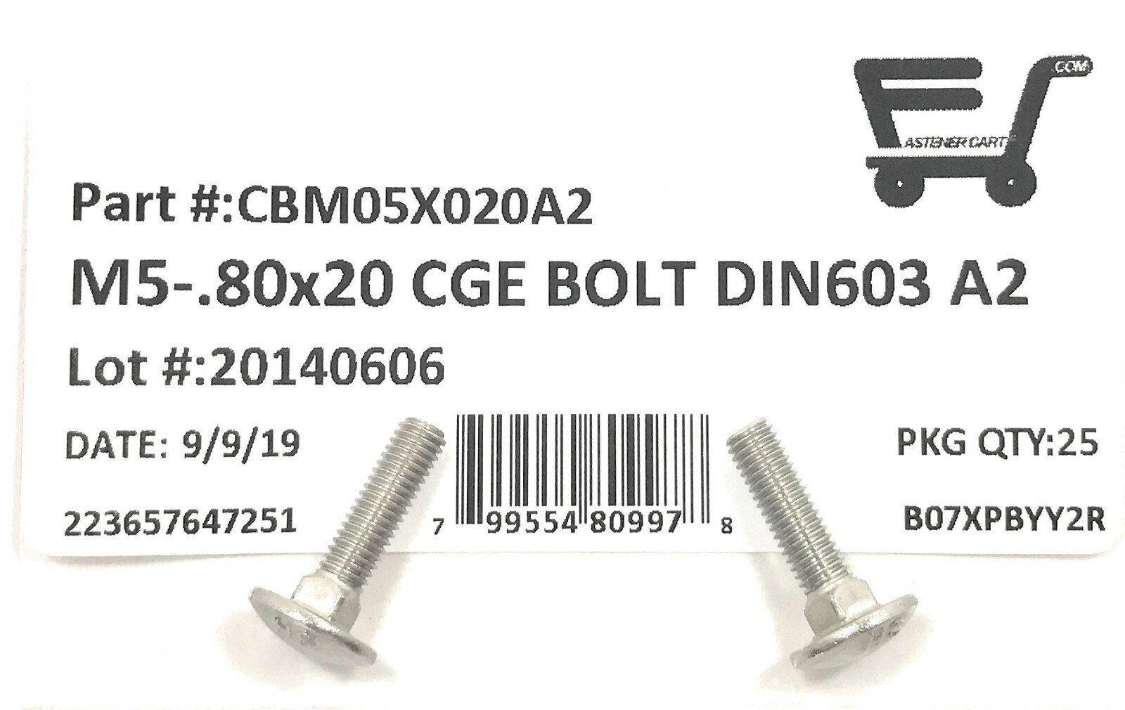 25 Bulloni Per Carrello M5x20 Mm Acciaio Inox A2 – DIN603, Testa Tonda (FAS CBM05X020A2)