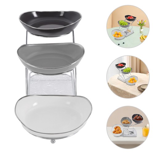 3 Tier Fruit Serving Bowls w/ Stand Fruit Serving Bowl Holder for Kitchen Silver - Picture 5 of 14