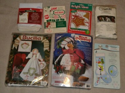 Christmas crafts, 6 sealed kits & 1 vtg bow maker