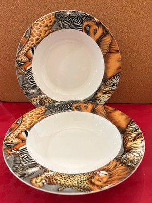(2) Sakura LA MENAGERIE 8 5/8'' RIM SOUP BOWLS - SET OF 2 - SAFARI ELEPHANT BOWL