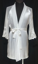 Vintage Oscar de la Renta Bridal Robe White Satin Sheer Lace Pearl Y2K Medium