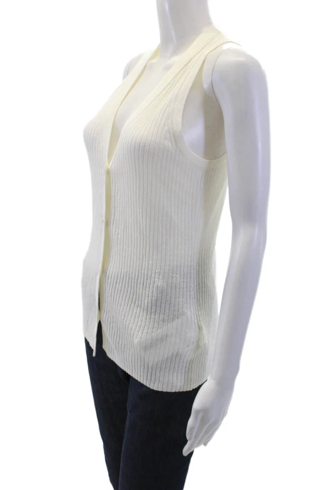 Suéter James Perse para mujer de lino con botones sin mangas blanco talla 2 Foto 2 de 4