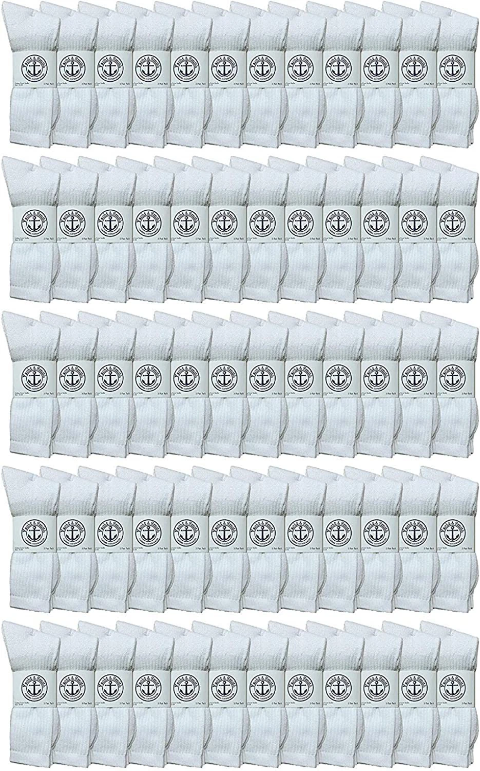 180 PK Mens King Size Premium Cotton Crew Socks White Size 13-16-Mens Crew Socks