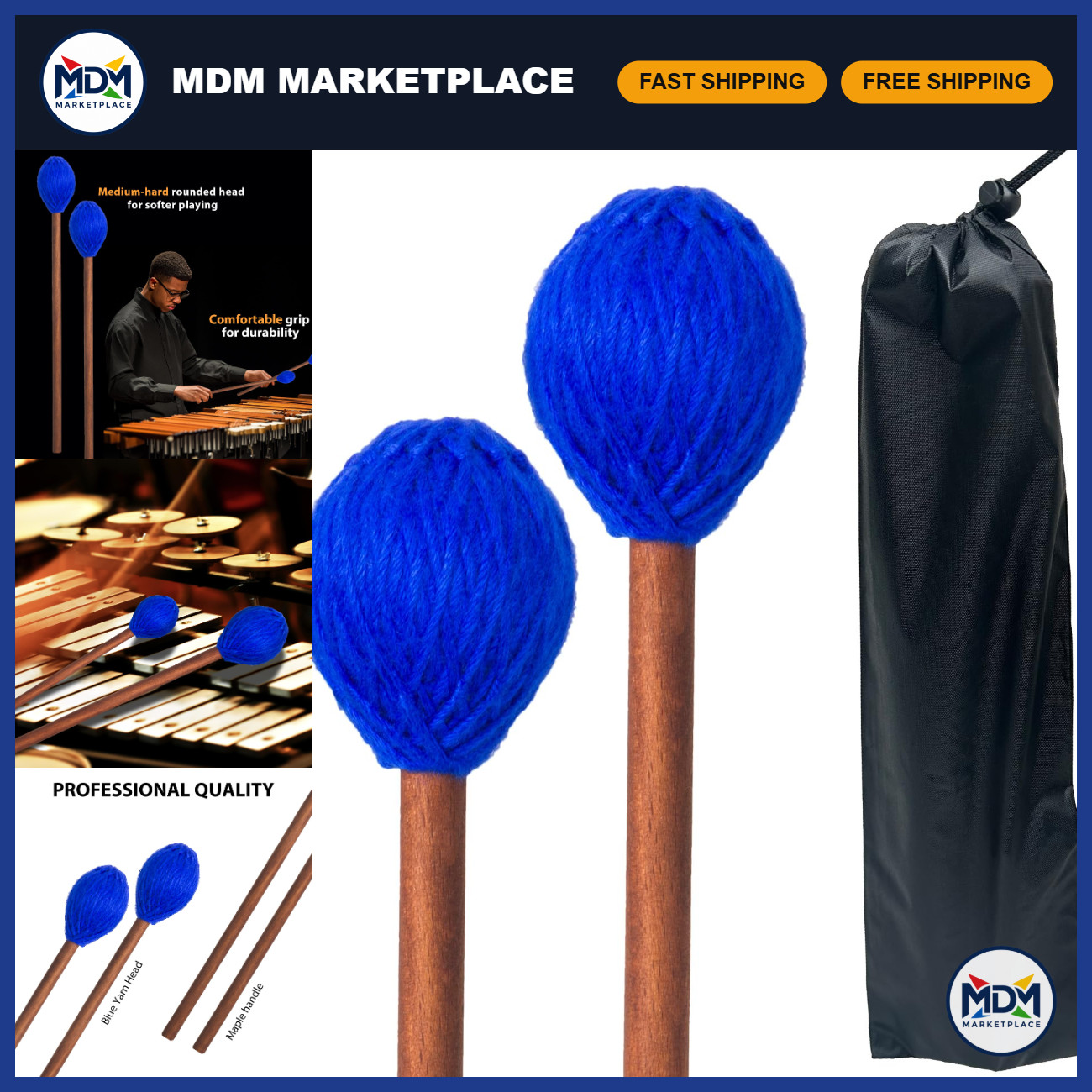 Soft Marimba Mallets - Yarn Head Drum Mallets for Percussion Instruments