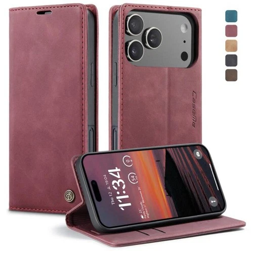 For iPhone 17 17 Pro 17 Max 17Air Premium Leather Wallet Magnetic Flip back case - Picture 11 of 18