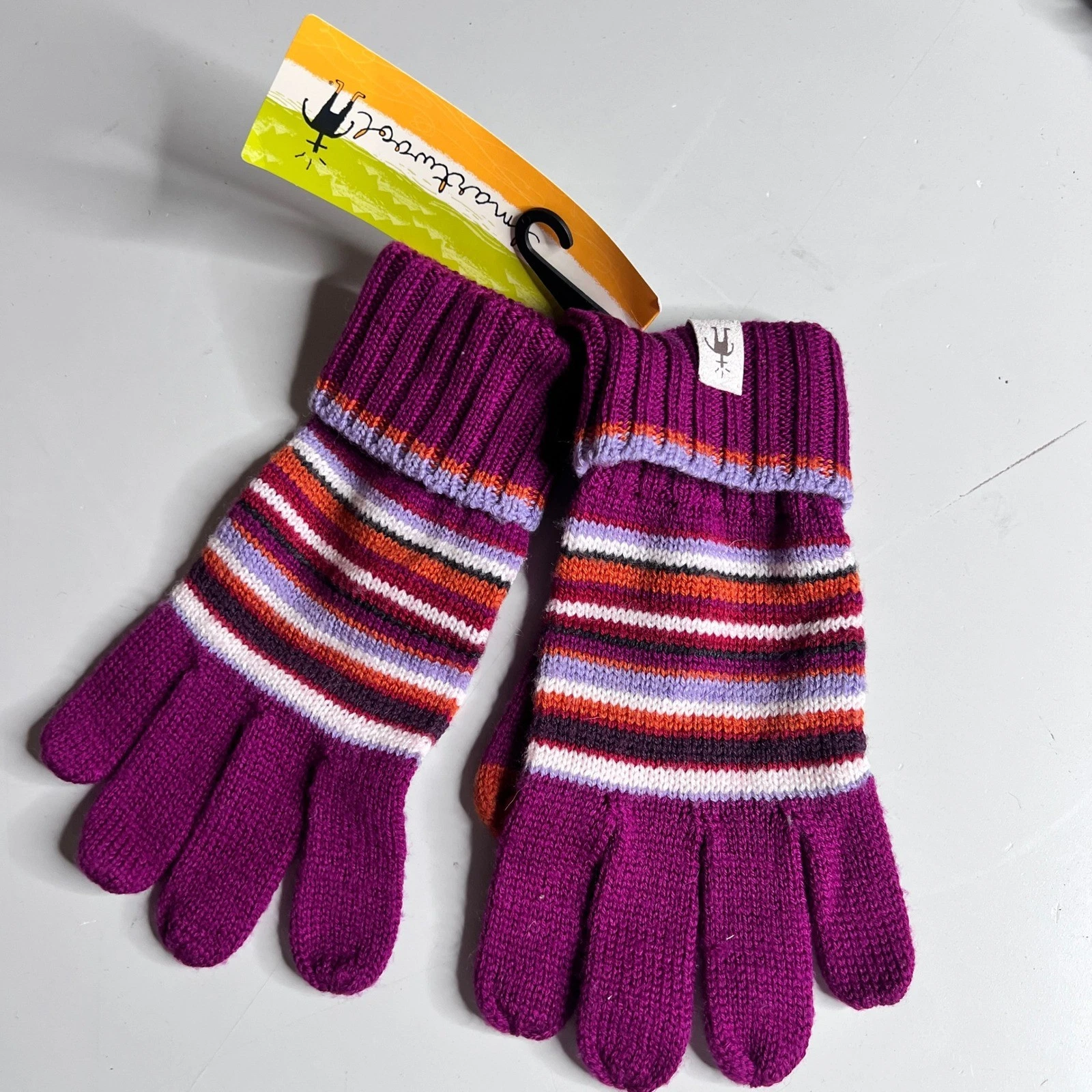 Smartwool Womens 100% Merino Wool Knit Striped Gloves Purple Multi Color NWT