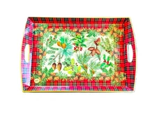 Michel Design Works Christmas Winter Plaid & Pinecones 2 Handled Tray 20"X13.5"